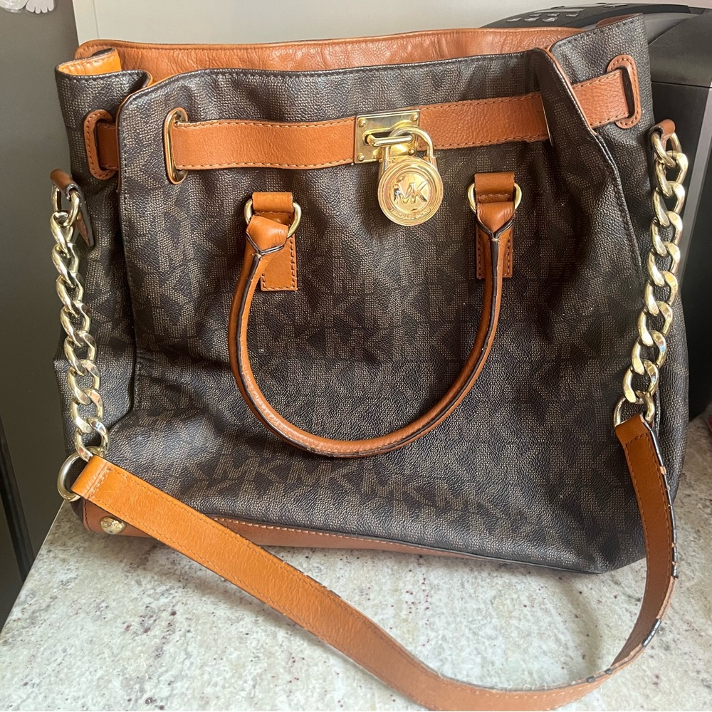 Michael Kors Dark Brown and Tan Shoulder Bag